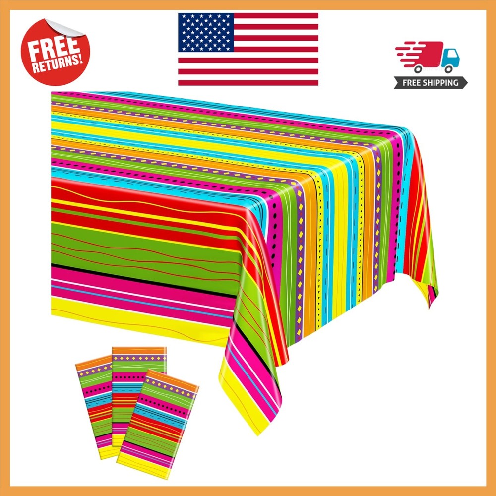 3 Pack Colorful Cinco De Mayo Fiesta Tablecloths 54×108 – Easy Clean Party Decor