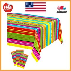 3 Pack Colorful Cinco De Mayo Fiesta Tablecloths 54×108 – Easy Clean Party Decor