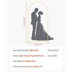 Gold Metal Arch Backdrop Stand, 6.6 x 3.3 ft, for Wedding & Party Decor
