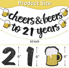 21St Birthday Decorations,Cheers to 21 Years Banner, 21St Banner for Birthday We