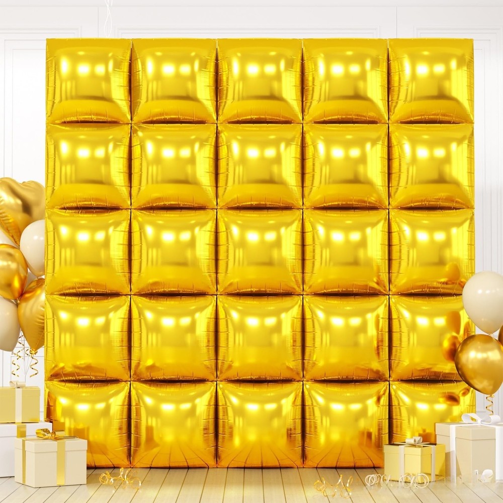 Metallic Gold Double Sided Square Foil Balloons Wall,19 Inches Chrome Foil Ba…