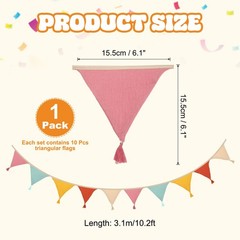 3.1m/10.2ft Fabric Pennant Banner, Pennant Banner Flags, Colorful Pastel