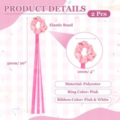 Rainbow Dance Ribbons, Wrist Streamers 20″ & 2 Pcs & White & Rose Pink
