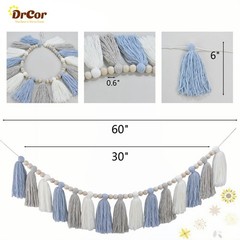 DrCor Coastal Blue White Tassel Garland – Handmade Boho Yarn Banner for Class…