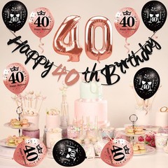 11Pcs 40th Birthday Decorations Kit for Women, Rose Gold Happy 40th Birthday …