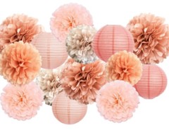 Hanging Party Decorations Tissue Paper pom poms and Lanterns Backdrop Decor