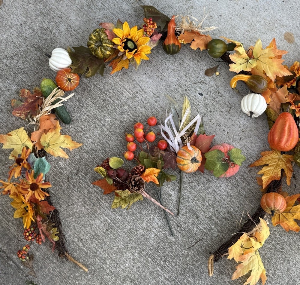 Lot 2 Pcs Fall Garland Fall Decorations for Home 6Ft, Fake Pumpkin Xtr Flowers