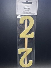 Number 2 Picks – 4 Piece Set (7.5 in) Decorative 2 In Gold