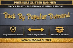 Pre-Strung Back By Popular Demand Gold Glitter Banner – Welcome Small,