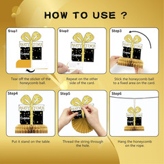 9 Pcs 50Th Birthday Decorations Honeycomb Centerpieces for Women Men, Black Gold