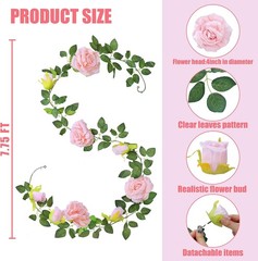 4Pcs 31Ft Artificial Rose Vine Fake Flower Garland Floral Garland Faux Silk