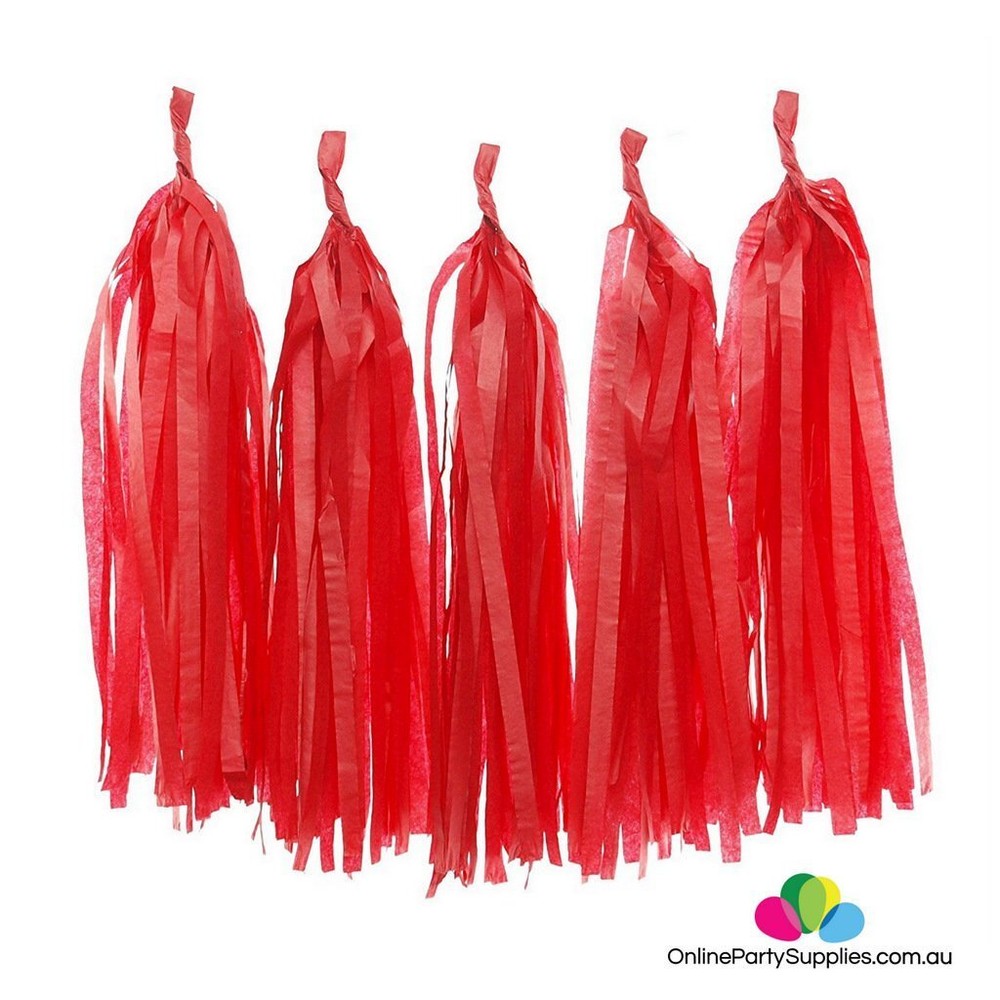 Neon UV Reactive Red Paper Tassels 5pk Dance Disco Party Garland Banner Decor