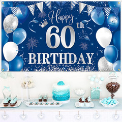 60Th Birthday Banner Backdrophappy 60Th Birthday Decorationsblue Silver Fabri…