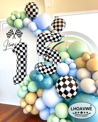 Checkered Number 3 Balloons 40 Inch Giant Race Car Checkered 3 Balloons for R…