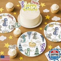 185Pcs Dragon Birthday Party Decorations Tableware Set, Dragon Party Supplies