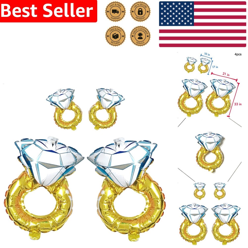 Diamond Ring Balloon Set 4 Mylar Foil Bridal Shower Bachelorette Wedding Deco…