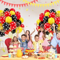 60pcs Red and Yellow Balloons 12inch with Red Print Confetti Black and Yellow…