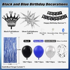Birthday Decorations for Men with Black Metallic Silver Navy Blue Blue,
