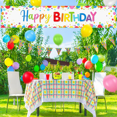 Large Colorful Happy Birthday Yard Banner Sign with Balloons 118 X 19.7 Inches H