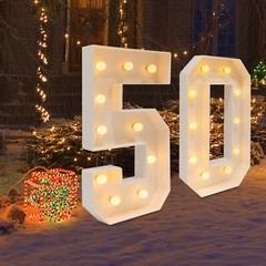 Pair 50 Light Up Numbers 100 cm Warm LED Floor Standing White KT Board