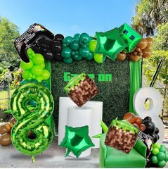 Minecraft Birthday!! Backdrop & Ballons And 5 Foil Balloons. #8. Tablecloth+++