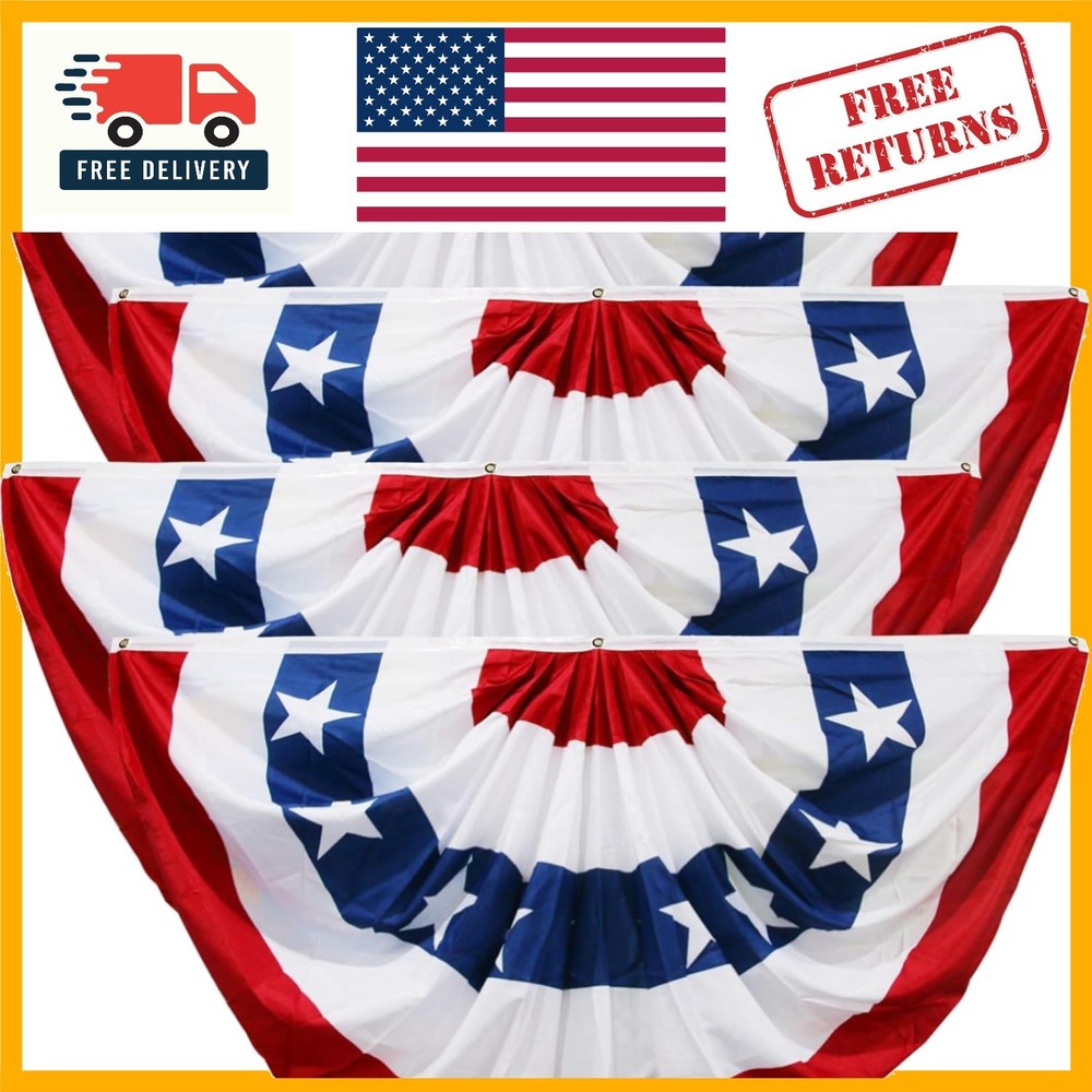 Patriotic 4th of July Bunting – 4 Pack Red, White, and Blue Pleated Fans