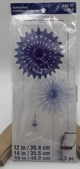 Set 3 Celebrate It Round Paper Fans Primrose Hill Blue White 19” 14” 12” NIP