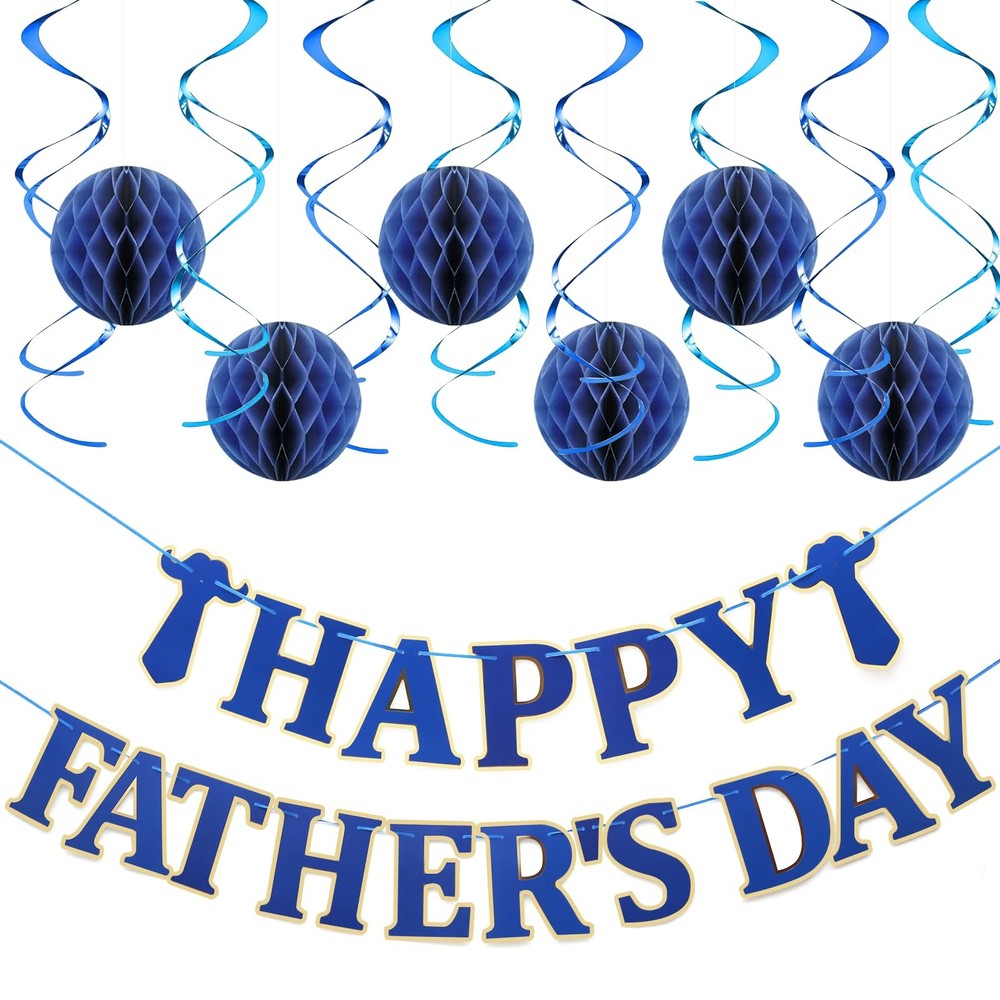 Happy Fathers Day Decorations, Father’s Day Decor Banner with Hanging Swirls, H