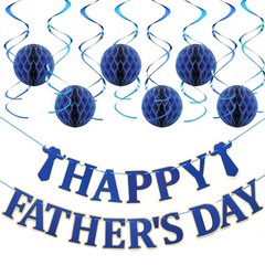 Happy Fathers Day Decorations, Father’s Day Decor Banner with Hanging Swirls, H