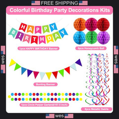Fecedy Happy Birthday Banner With Colorful Paper Flag Bunting Paper Circle