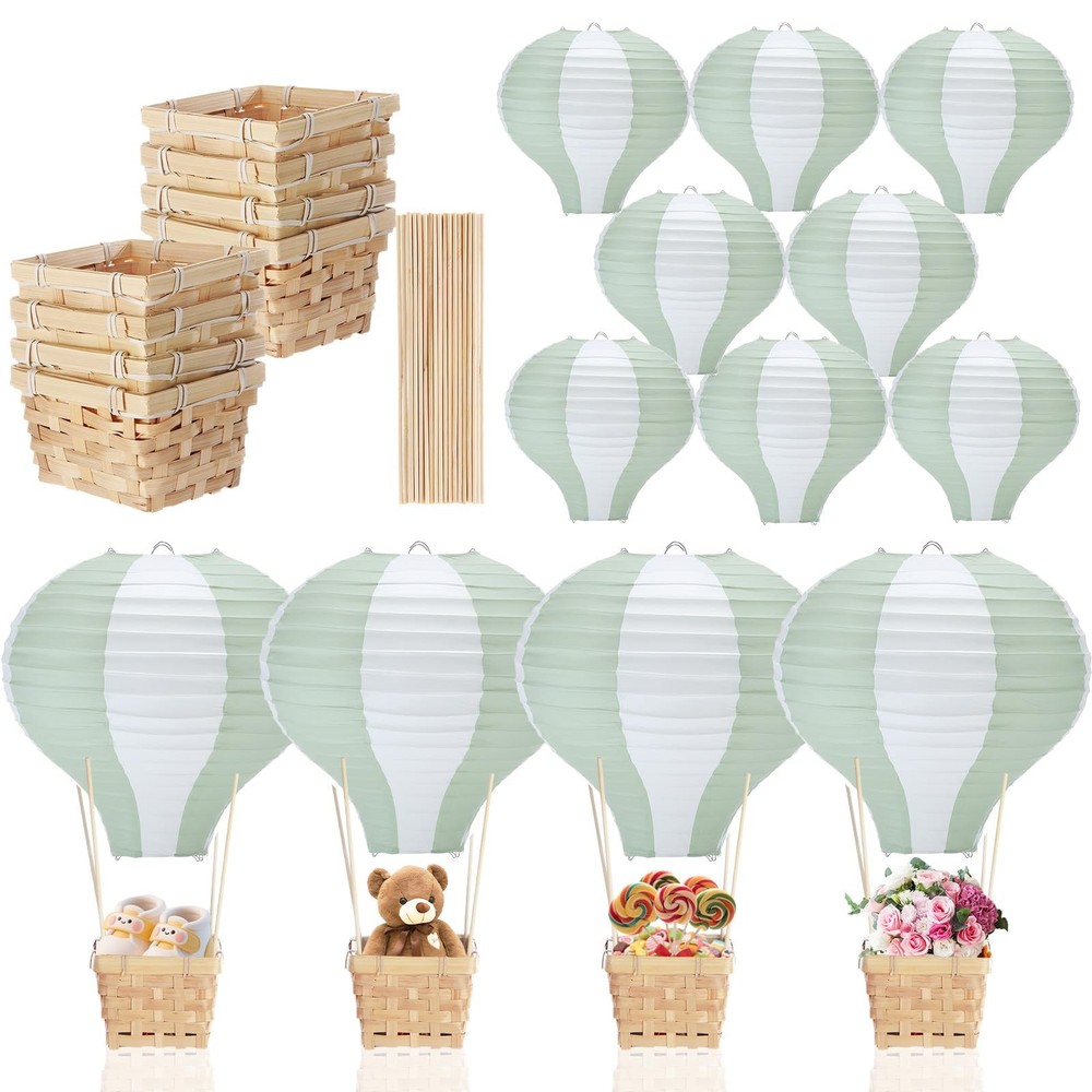 8 Sets Sage Green Hot Balloons Decorations Baby Shower Table Centerpieces 11….