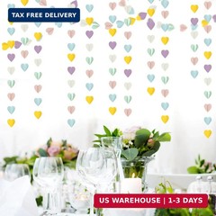 Pastel-Rainbow Party-Decorations 3D Heart Garland – 39Ft Yellow Blue Pink Purple