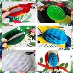 Tropical Birds Honeycomb Paper Cutouts Hawaiian Luau Party Decorations Parrot…