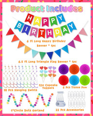 Happy Birthday Party Decorations – Colorful Happy Birthday Banner Swirl Streamer