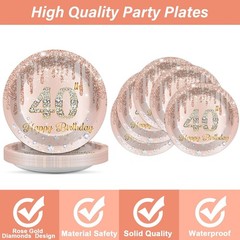 Elegant 40th Birthday Party Supplies Set – 96PCS Rose Gold Plates and Napkins