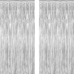 2 Pack Tinsel Backdrop, 3.28 FT x 7.05 FT Birthday Party 2 PCS Silver