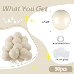 50pcs Sand White Balloons, 12inch White Sand Party Latex Balloon, Helium Ivor…