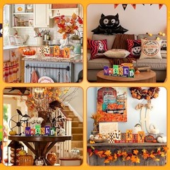 Halloween Decorations Wooden Table Sign Thanksgiving Decor, Large Colorful