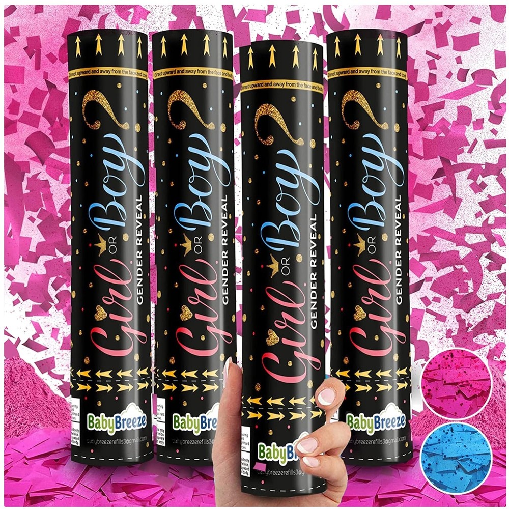 Biodegradable Gender Reveal Confetti Poppers – 4 Pack