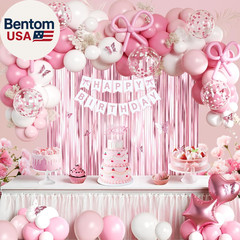 Pink Bow Birthday Party Decorations, Coquette Birthday Decorations with Bow Bann