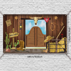 Western Cowboy Party Backdrop 70.8×43.3in Rustic Wild West Photo Booth Decor