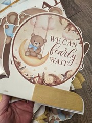 We Can Bearly Wait Baby Boy Brown Blue Shower Party Decor Banner Cake ToppersSet