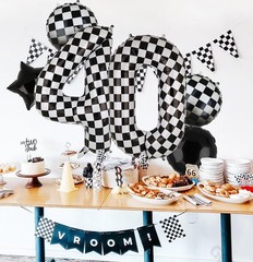 40 Inch Checkered Number Balloon 4 Black and White Race Car Birthday Balloons…