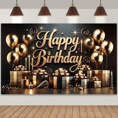 Stunning Black Gold Photography Background for Birthday Events 70.8 x 47.2 Inch