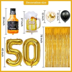 Durable 50th Birthday Decorations with Balloons, Banner & Fringe Curtain