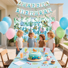 Sea Turtle Birthday Decorations Include Happy Birthday Banner, Backdrop, Hanging