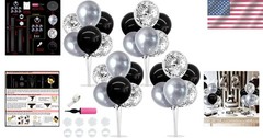 Reusable Balloon Stand Kit with 32 Black & Silver Balloons for Vibrant Parties