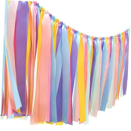 Ribbon Tassel Garland Colorful Fabric Banner Hanging Patry Pastel Rainbow