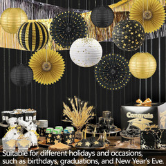 Black and Gold Party Decorations Set for Birthday Graduation Wedding Anniversary
