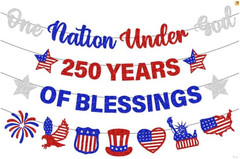4Th of July Decoration Glitter Independence Day Banner Red Blue White 4Th Of Jul